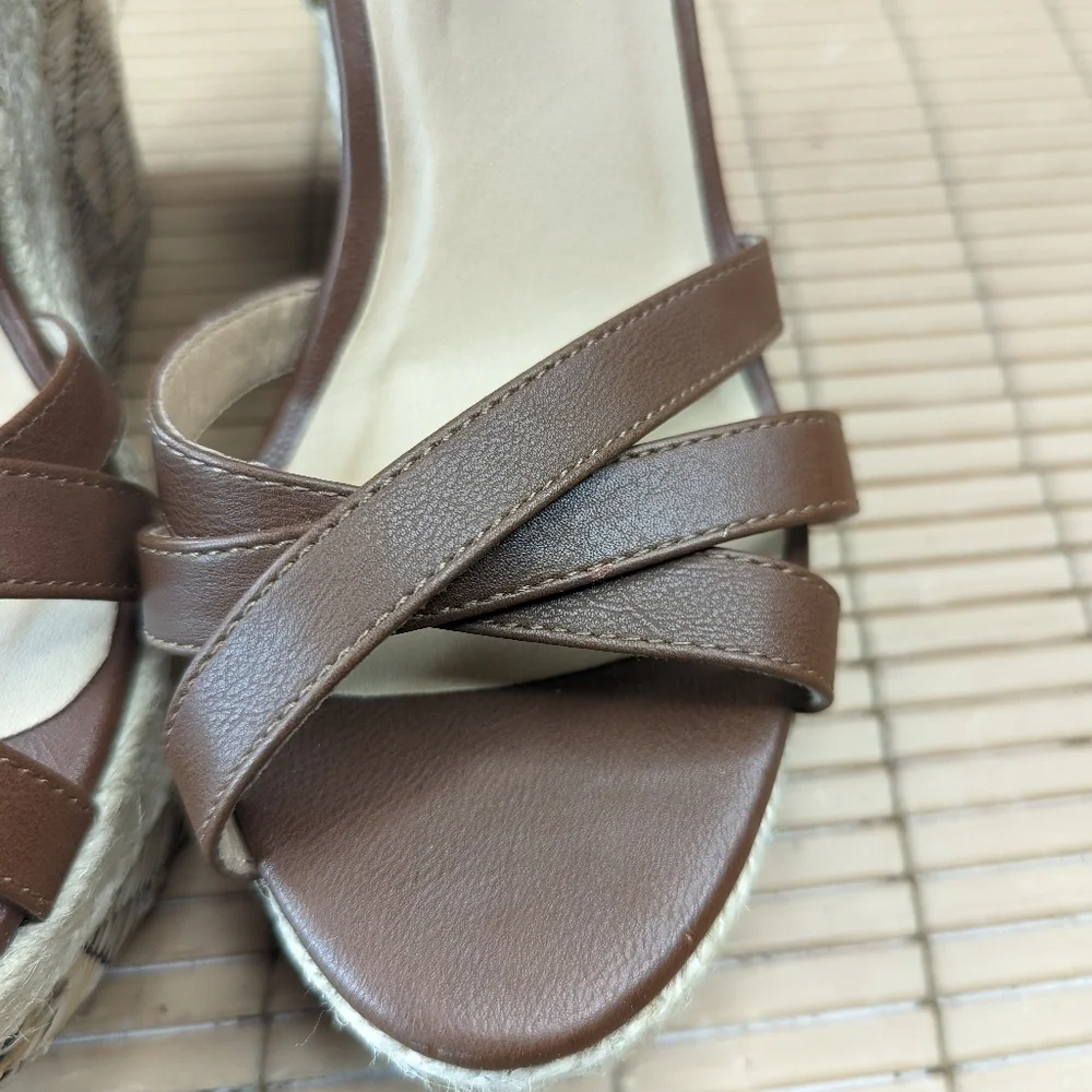 Charlotte Russe Brown Vegan Leather Espadrilles Platform Wedge 5